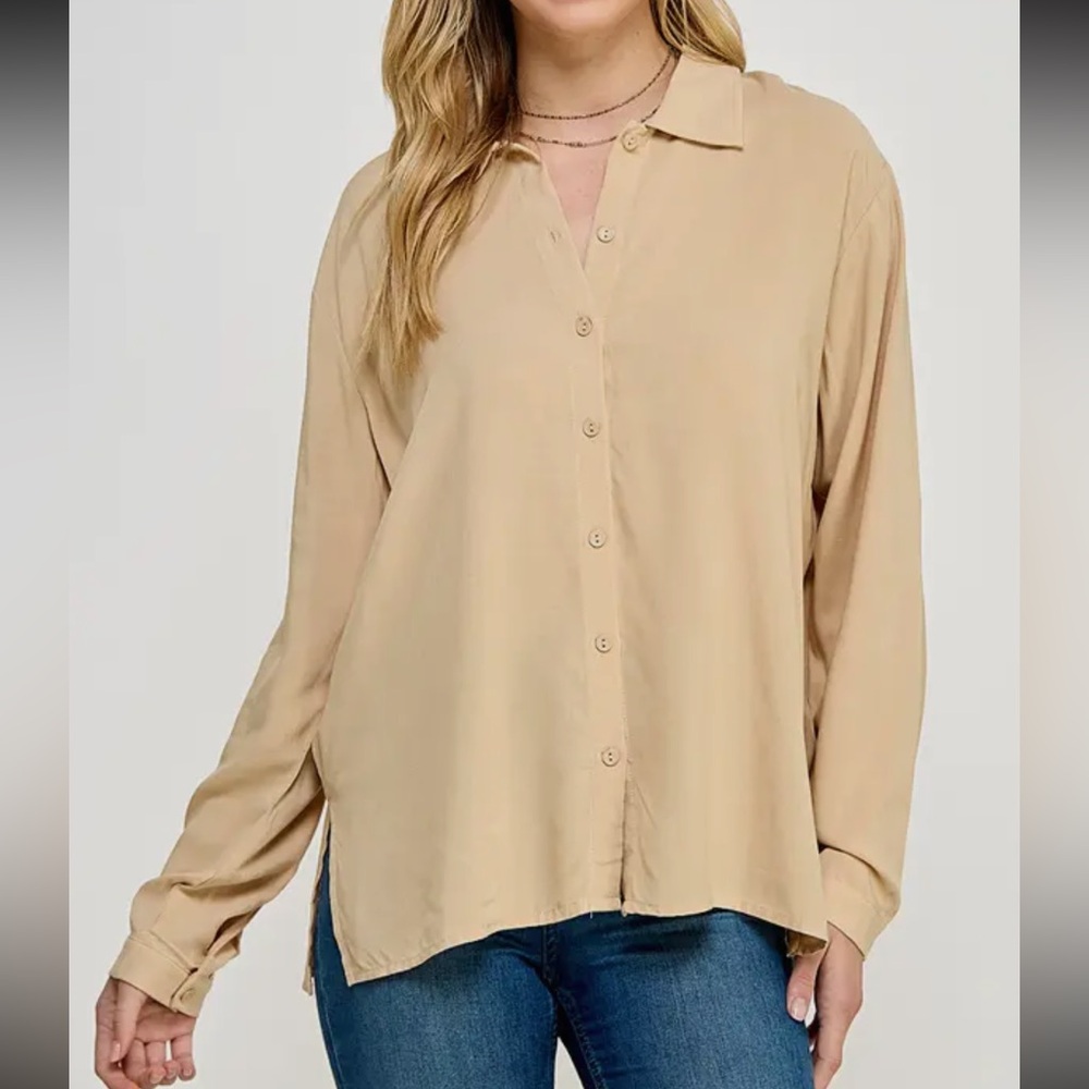 ShopEvelynne Tan Button-Down Shirt
